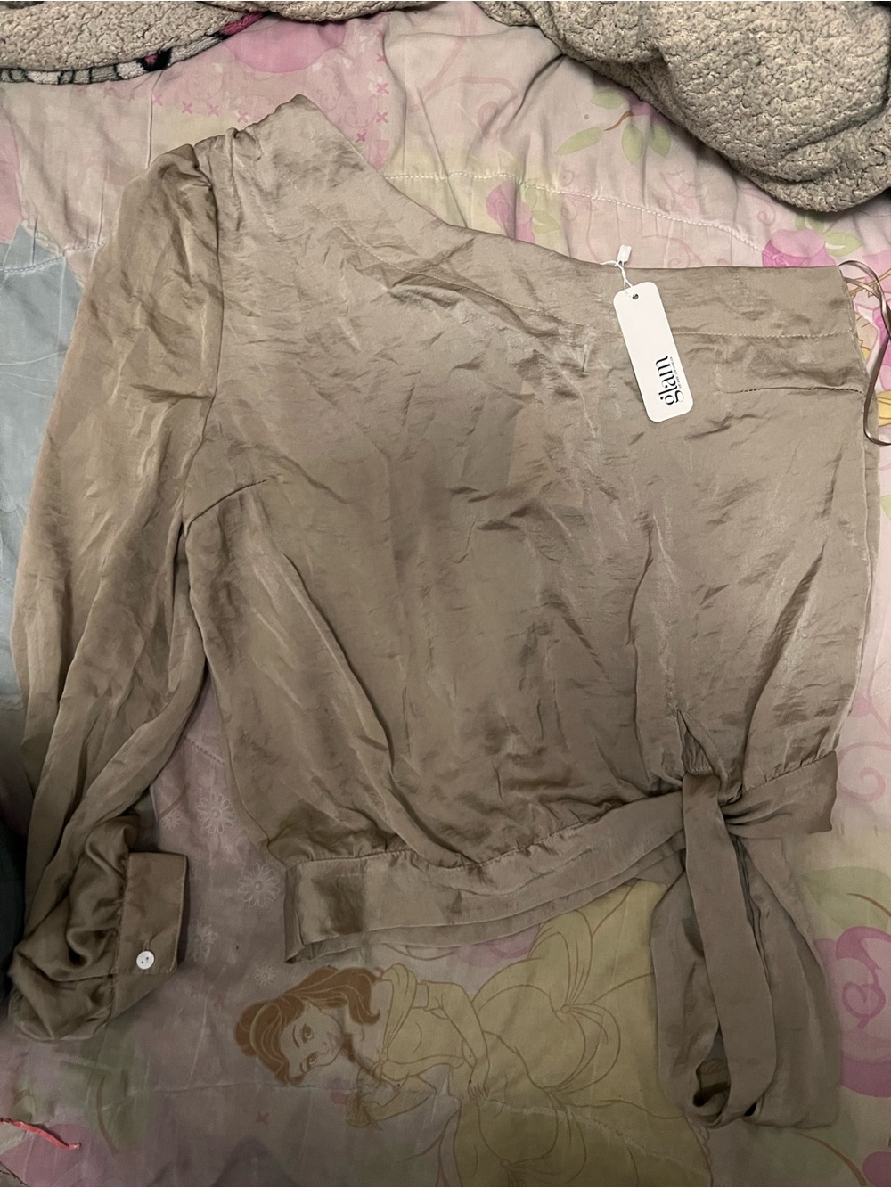 glam Neutral Taupe Satin-Look Blouse